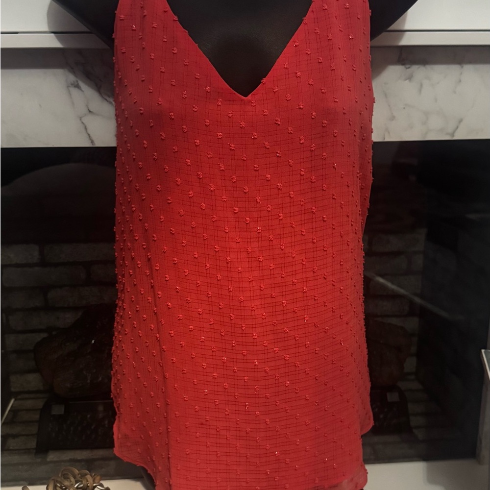 LOFT Red Textured Tank Top